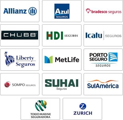 Allianz, Azul, Bradesco, Chubb, HDI, Icatu, Liberty, Met Life, Porto Seguro, Sompo, Sul América , Suhai, Zurich